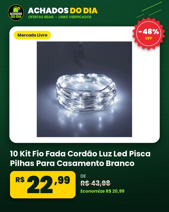 10 Kit Fio Fada Cordão Luz Led Pisca Pilhas Para Casamento Branco