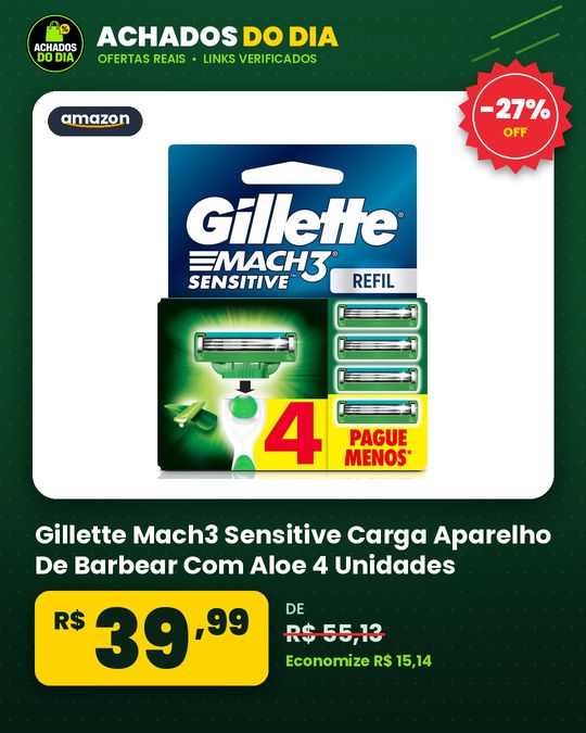 Gillette Mach3 Sensitive Carga Aparelho De Barbear Com Aloe 4 Unidades