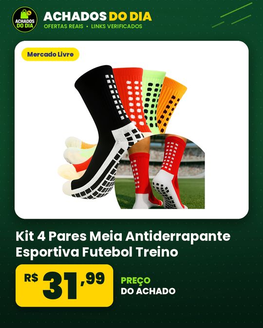 Kit 4 Pares Meia Antiderrapante Esportiva Futebol Treino Preto Vermelhoverde Laranja Tamanho Unico