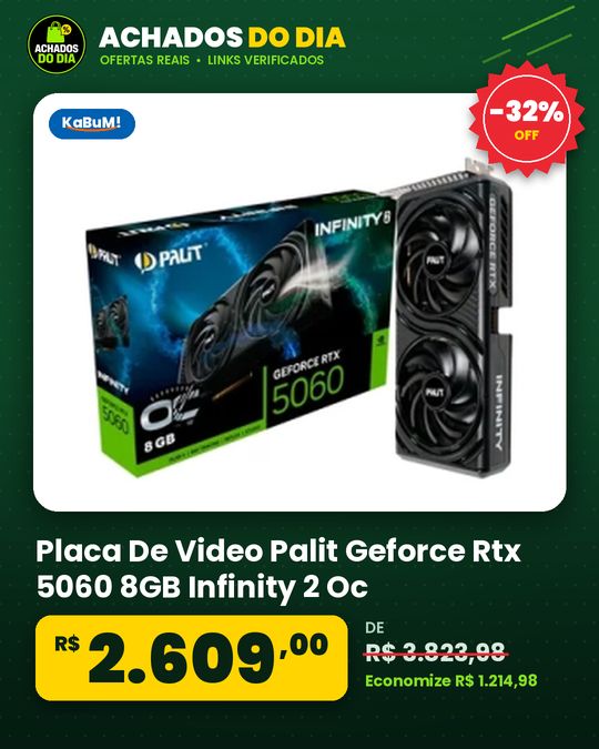 Placa De Video Palit Geforce Rtx 5060 8GB Infinity 2 Oc Gddr7 128Bits Ne75060V19P1 Gb2063L