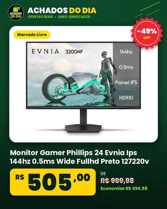 Monitor Gamer Phillips 24 Evnia Ips 144hz 0.5ms Wide Fullhd Preto 127220v