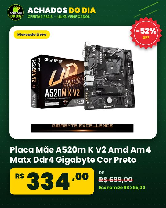 Placa Mãe A520m K V2 Amd Am4 Matx Ddr4 Gigabyte Cor Preto