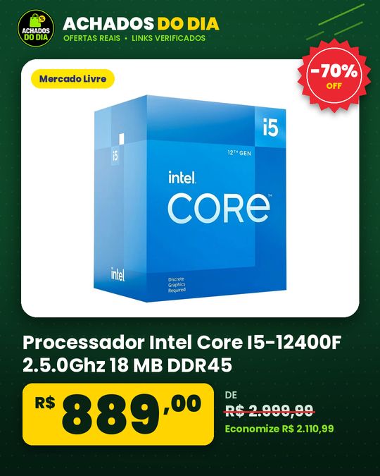 Processador Intel Core I5-12400F 2.5.0Ghz 18 MB DDR45 FCLGA1700 BX8071512400F