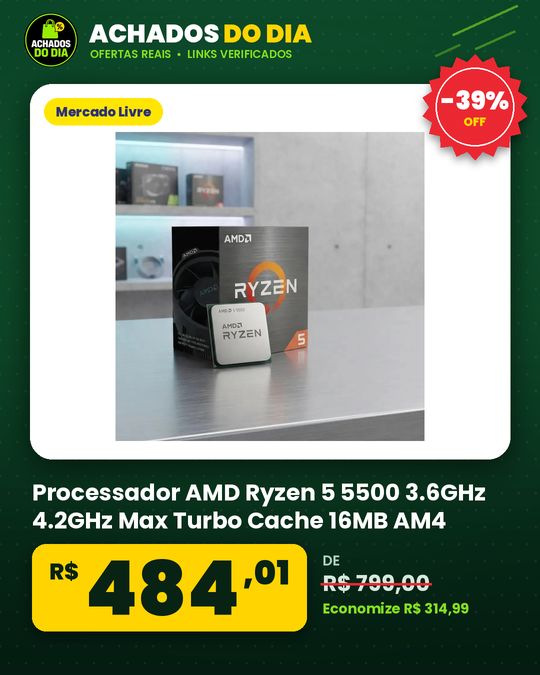 Processador AMD Ryzen 5 5500 3.6GHz 4.2GHz Max Turbo Cache 16MB AM4