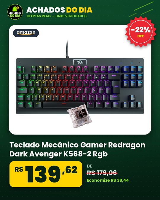 Teclado Mecânico Gamer Redragon Dark Avenger K568-2 Rgb Switch Brown Com Fio