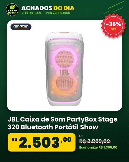 JBL Caixa de Som PartyBox Stage 320 Bluetooth Portátil Show de Luzes À Prova de Respingos 240W RMS - Branca