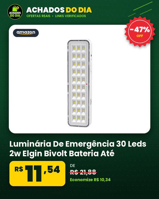 Luminária De Emergência 30 Leds 2w Elgin Bivolt Bateria Até 6 Horas Luz Branca Fria