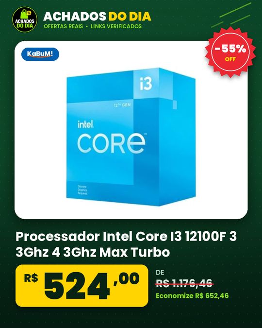 Processador Intel Core I3 12100F 3 3Ghz 4 3Ghz Max Turbo Cache 12 MB 4 Nucleos 8 Threads Lga 1700 Sem Video