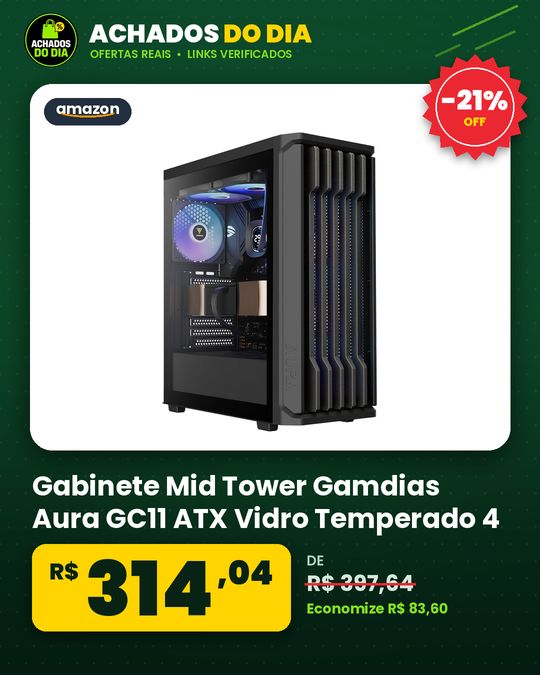 Gabinete Mid Tower Gamdias Aura GC11 ATX Vidro Temperado 4 Fans ARGB Preto AURA GC11 ARGB