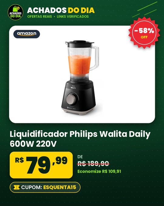 Liquidificador Philips Walita Daily 600W, Preto, 220V