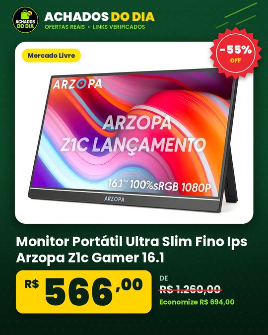 Monitor Portátil Ultra Slim Fino Ips Arzopa Z1c Gamer 16.1 Polegadas 1920x1080p Fhd Full Hd Lcd Hdr Áudio Estéreo