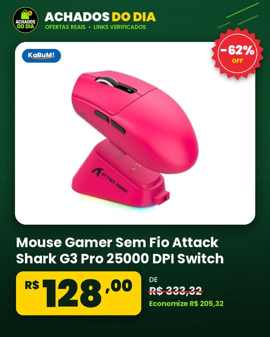 Mouse Gamer Sem Fio Attack Shark G3 Pro 25000 DPI Switch Omron Com Base de Carregamento Tri-Mode Wireless Bluetooth USB