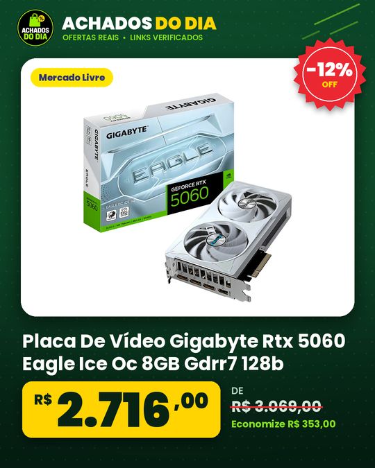 Placa De Vídeo Gigabyte Rtx 5060 Eagle Ice Oc 8GB Gdrr7 128b