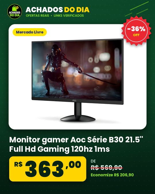 Monitor gamer Aoc Série B30 21.5'' Full Hd Gaming 120hz 1ms 22b30hm23 cor preto