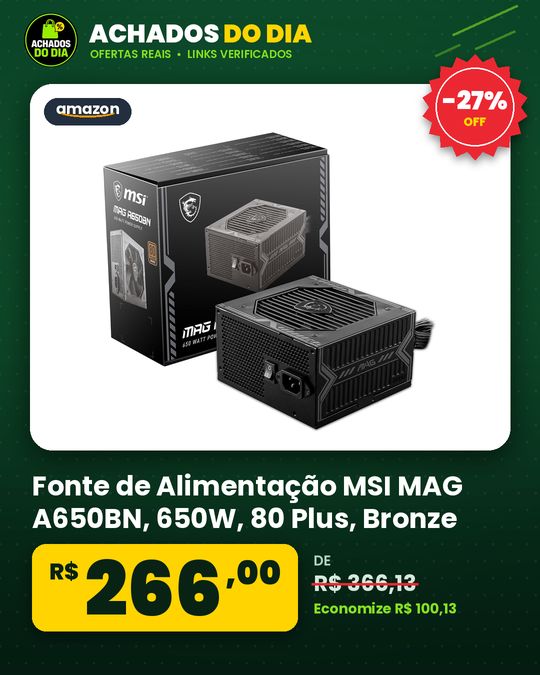 Fonte de Alimentação MSI MAG A650BN - 650W, 80 Plus, Bronze, PFC Ativo