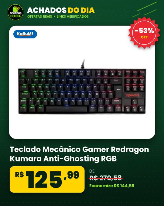 Teclado Mecânico Gamer Redragon Kumara Anti-Ghosting RGB Switch Outemu Brown ABNT2 Preto PT