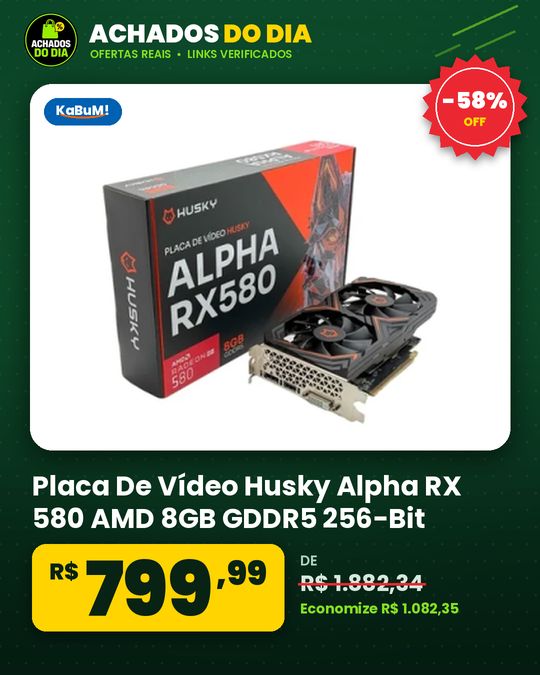 Placa De Vídeo Husky Alpha RX 580 AMD 8GB GDDR5 256-Bit HDMI DVI DisplayPort - HVG580