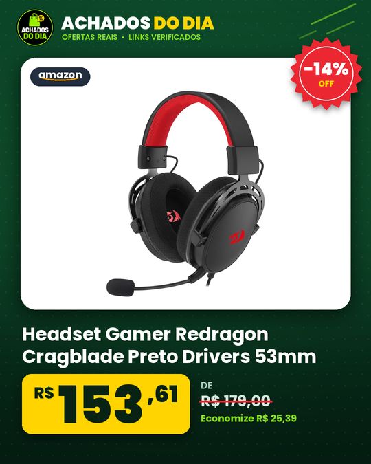 Headset Gamer Redragon Cragblade Preto Drivers 53mm Microfone Removível H541