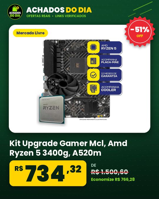 Kit Upgrade Gamer Mcl, Amd Ryzen 5 3400g, A520m
