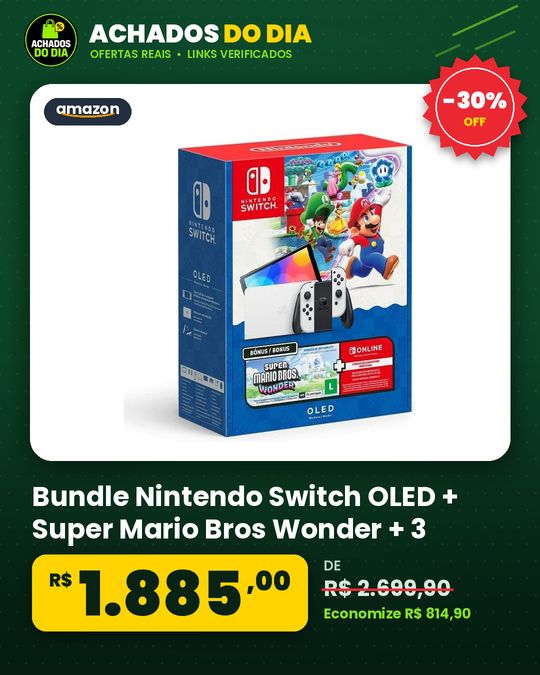 Bundle Nintendo Switch OLED + Super Mario Bros Wonder + 3 Meses de Assinatura Nintendo Switch Online