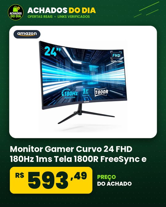 Monitor Gamer Curvo 24 FHD 180Hz 1ms Tela 1800R FreeSync e G-Sync Compatível Alto-Falantes Integrados HDMI 2.0