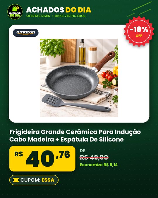 Frigideira Grande Cerâmica Para Indução Cabo Madeira + Espátula De Silicone