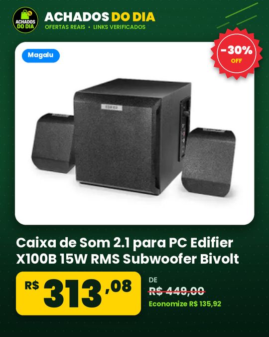 Caixa de Som 2.1 para PC Edifier X100B 15W RMS Subwoofer Bivolt