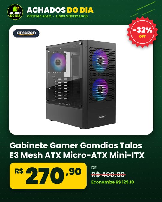 Gabinete Gamer Gamdias Talos E3 Mesh ATX Micro-ATX Mini-ITX 3 Fans 120mm ARGB Preto TALOS E3 MESH