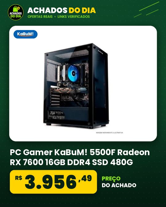 PC Gamer KaBuM! 5500F Radeon RX 7600 16GB DDR4 SSD 480G