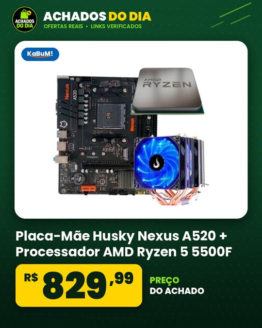 Placa-Mãe Husky Nexus A520 + Processador AMD Ryzen 5 5500F + Air Cooler Rise Mode Gamer G700