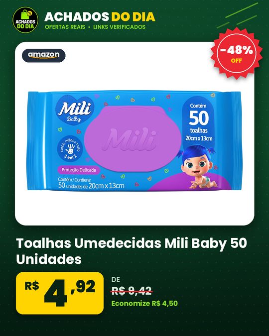 Toalhas Umedecidas Mili Baby 50 Unidades