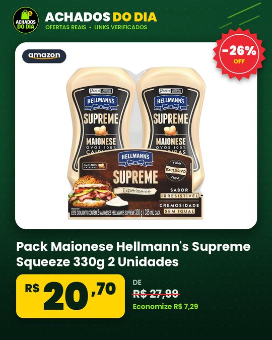 Pack Maionese Hellmann's Supreme Squeeze 330g 2 Unidades (embalagem Pode Variar)