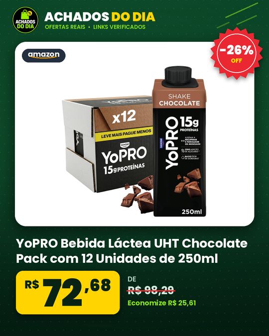 YoPRO Bebida Láctea UHT Chocolate Pack com 12 Unidades de 250ml