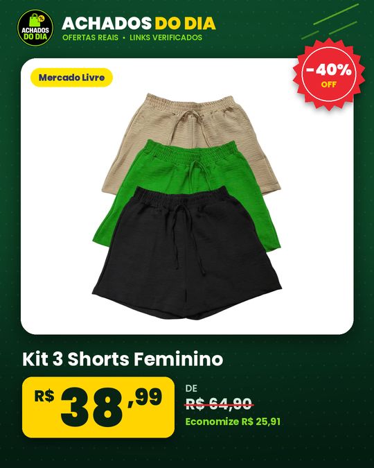 Kit 3 Shorts Feminino