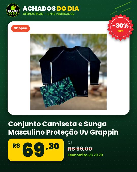 Conjunto Camiseta e Sunga Masculino Proteção Uv Grappin