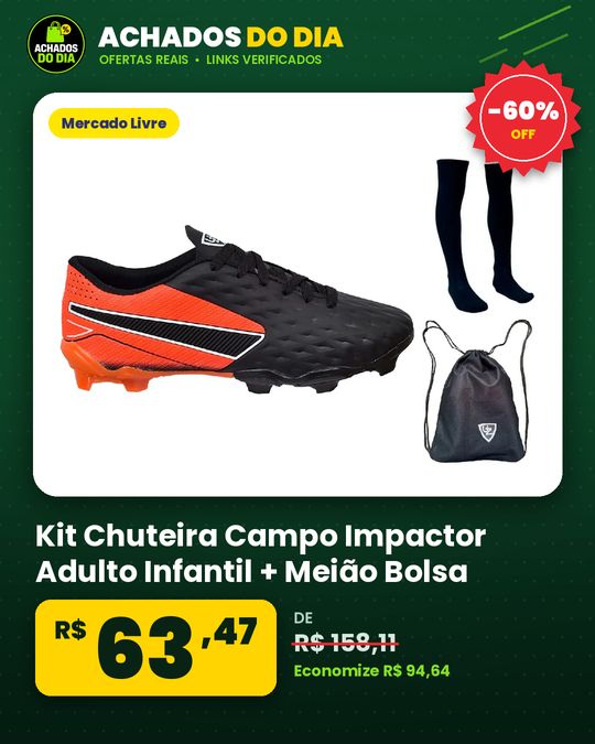 Kit Chuteira Campo Impactor Adulto Infantil + Meião Bolsa
