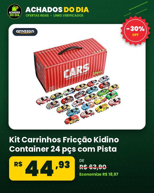 Kit Carrinhos Fricção Kidino Container 24 pçs com Pista Transformável Brinquedo Educativo Infantil