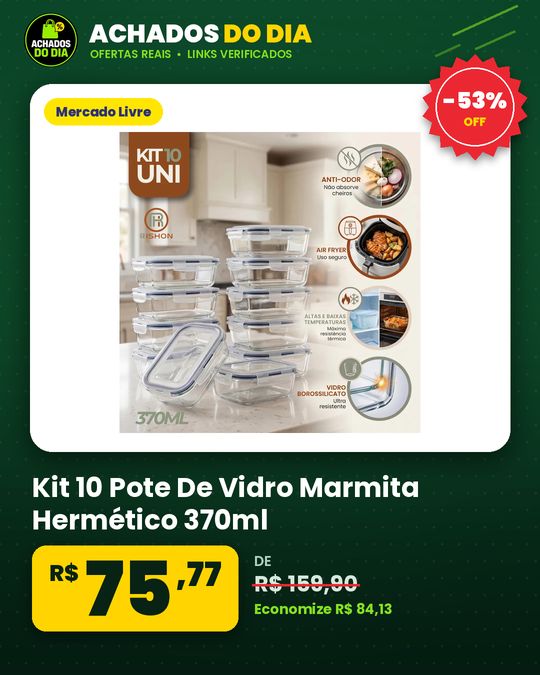 Kit 10 Pote De Vidro Marmita Hermético 370ml