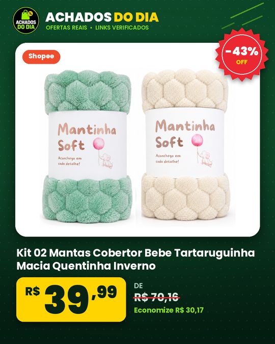 Kit 02 Mantas Cobertor Bebe Tartaruguinha Macia Quentinha Inverno