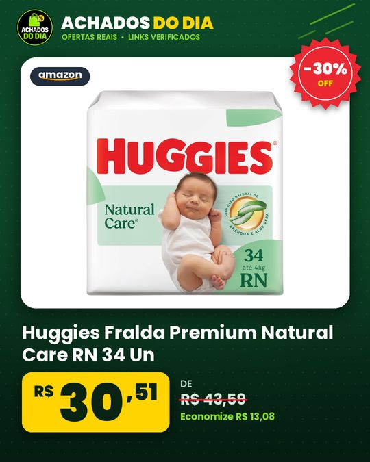 Huggies Fralda Premium Natural Care RN 34 Un