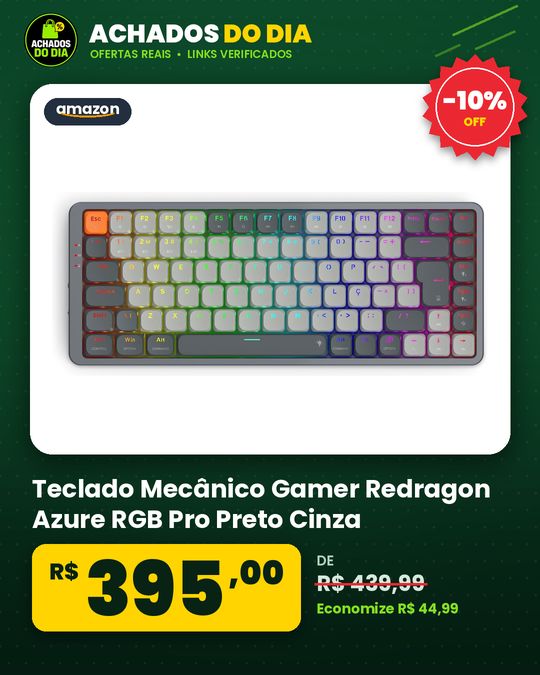 Teclado Mecânico Gamer Redragon Azure RGB Pro Preto Cinza Switch Marrom Sem Fio Bluetooth K652GG-RGB-PRO