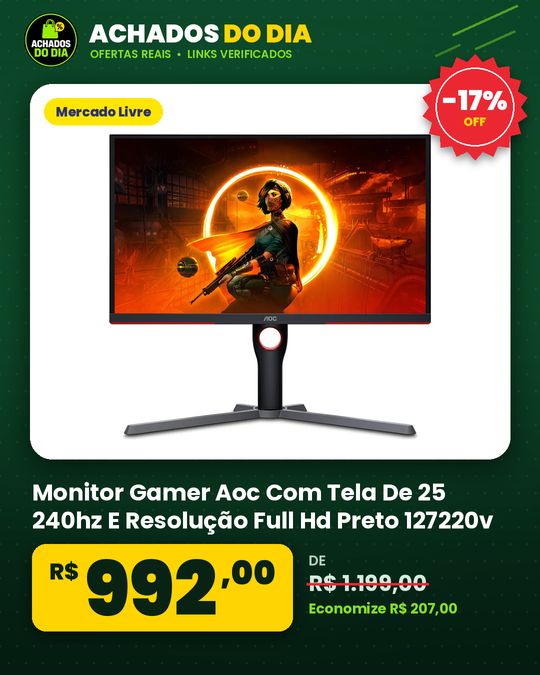 Monitor Gamer Aoc Com Tela De 25 240hz E Resolução Full Hd Preto 127220v