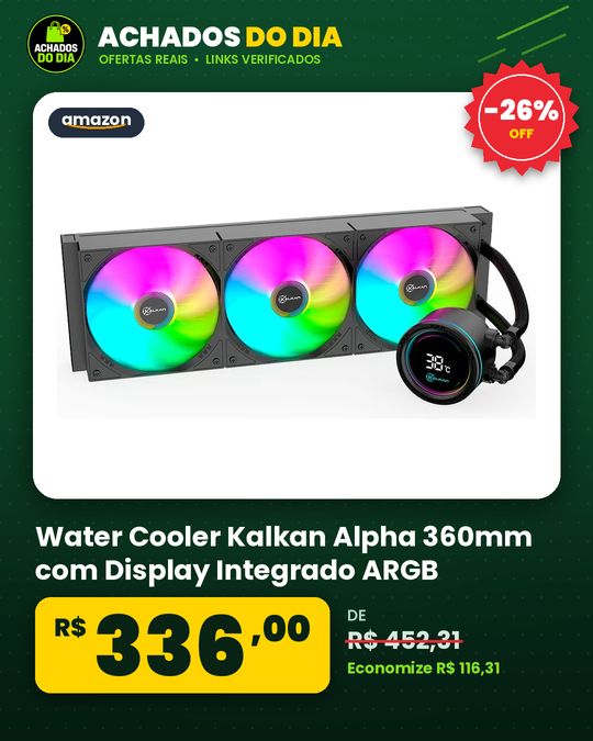 Water Cooler Kalkan Alpha 360mm com Display Integrado ARGB Preto Compatível Intel AMD KLK00048