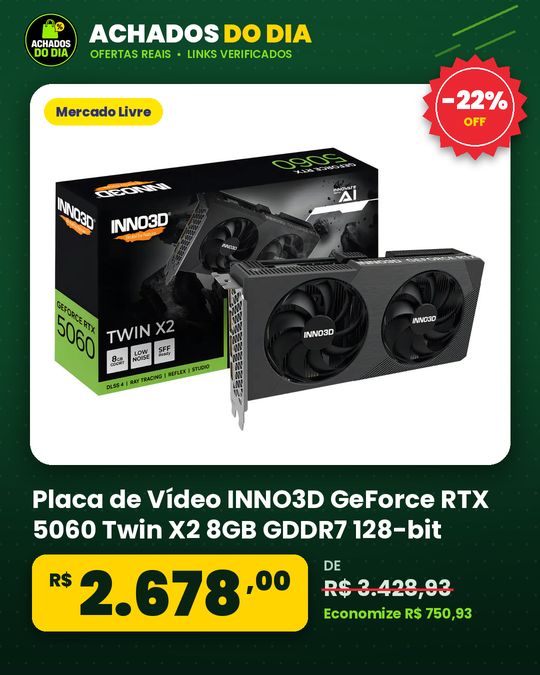 Placa de Vídeo INNO3D GeForce RTX 5060 Twin X2 8GB GDDR7 128-bit