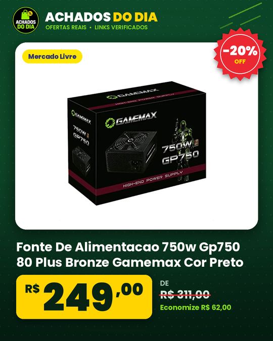 Fonte De Alimentacao 750w Gp750 80 Plus Bronze Gamemax Cor Preto
