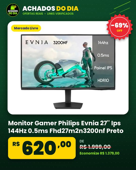 Monitor Gamer Philips Evnia 27'' Ips 144Hz 0.5ms Fhd27m2n3200nf Preto