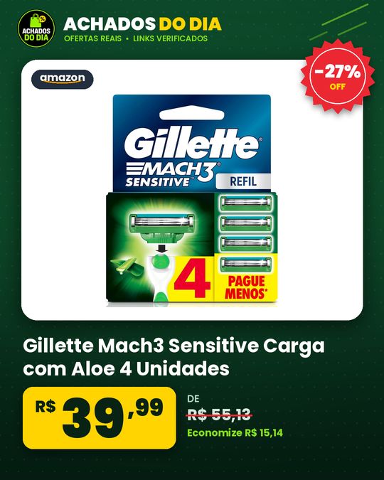 Gillette Mach3 Sensitive Carga Aparelho De Barbear Com Aloe 4 Unidades