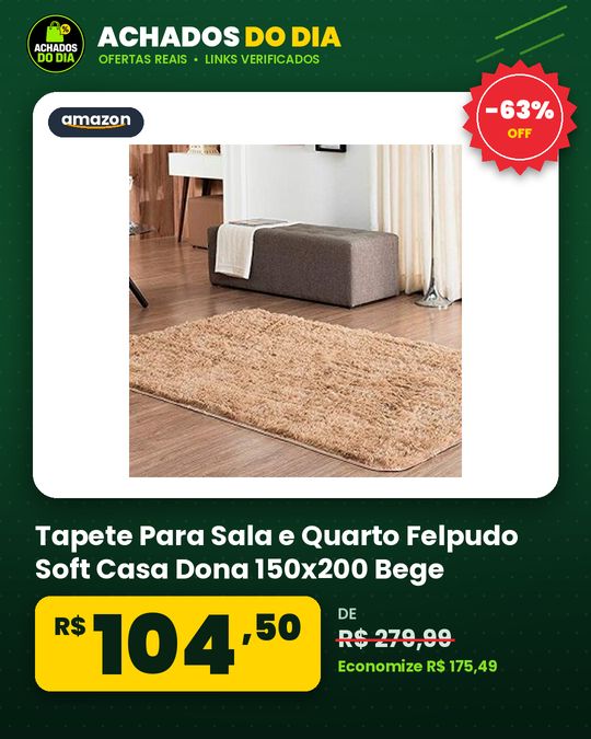 Tapete Para Sala e Quarto Felpudo Soft Casa Dona 150x200 Bege