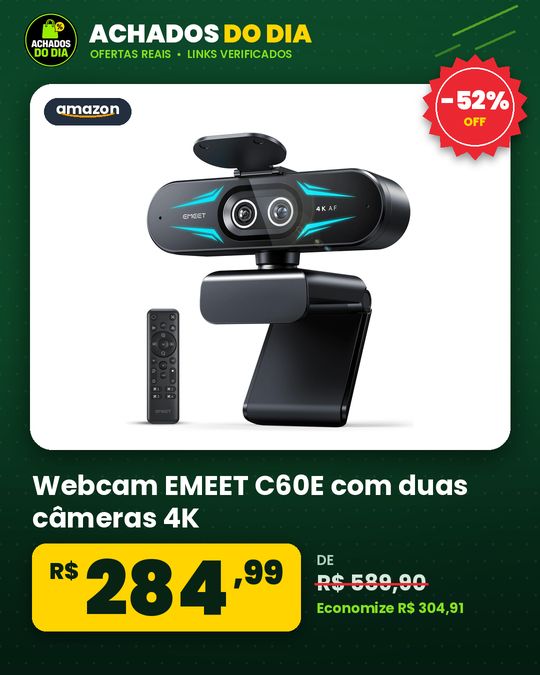 Webcam EMEET C60E com duas câmeras 4K | Zoom híbrido de até 11x controle remoto iluminação RGB 2 microfones