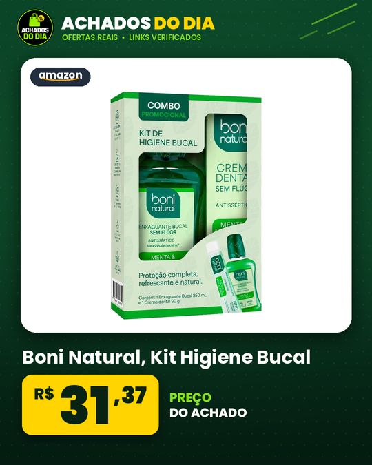 Boni Natural, Kit Higiene Bucal, Creme Dental Menta E Melaleuca 90g + Enxaguante Bucal Menta E Melaleuca 250ml